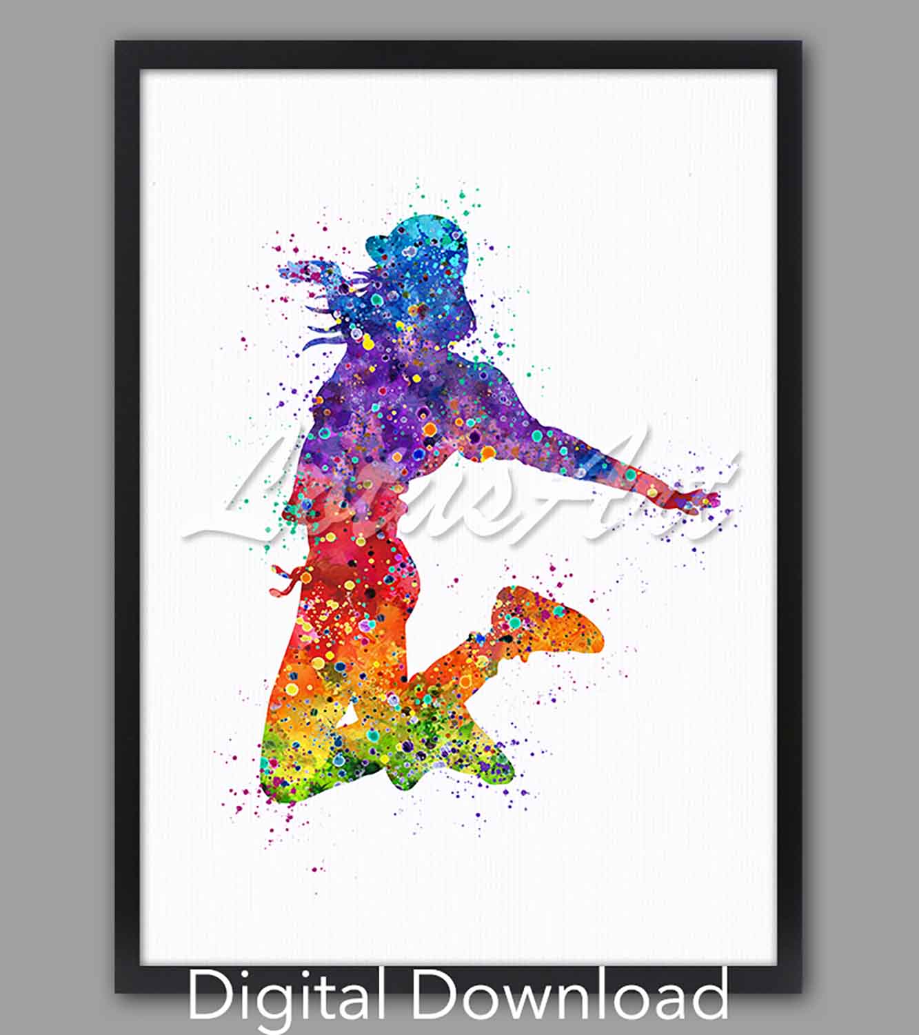 Hip hop girl instant digital download, watercolor illustration, street dance kids gift & nursery wall decor in rainbow tones