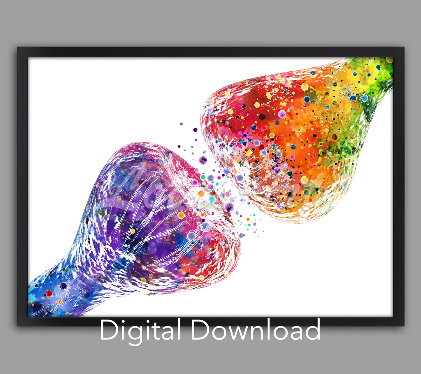 Synapse receptor brain neuron watercolor anatomy art – digital download multicolor watercolor science wall decor