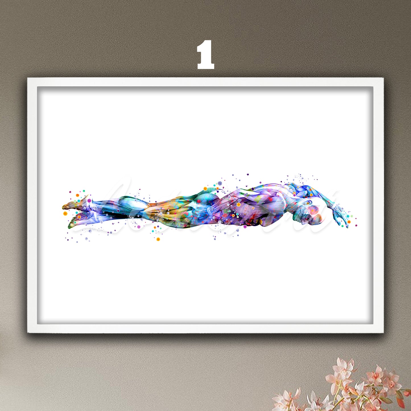 Swimming body muscles anatomy wall art print, sports illustration, medical watercolor decor.