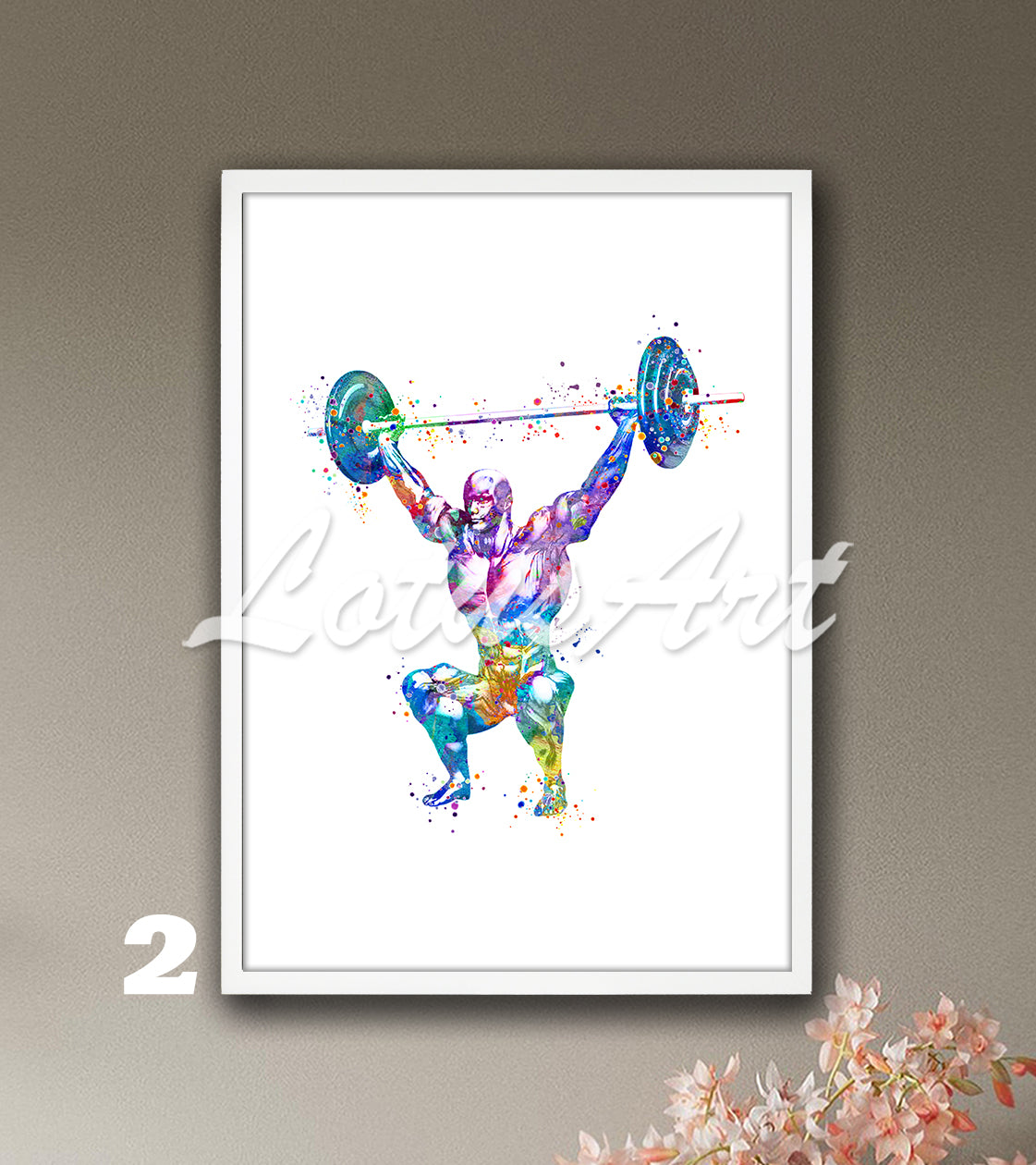 Colorful artwork of a weightlifter anatomy body muscles on a white background, medical decor.