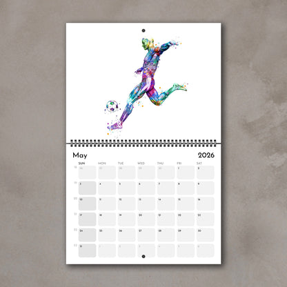 2026 anatomy wall art calendar with human body muscles in male soccer, sports artwork, medical science decor