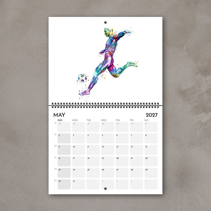 2027 anatomy wall art calendar May page with human body muscles in male soccer, sports artwork, medical science decor