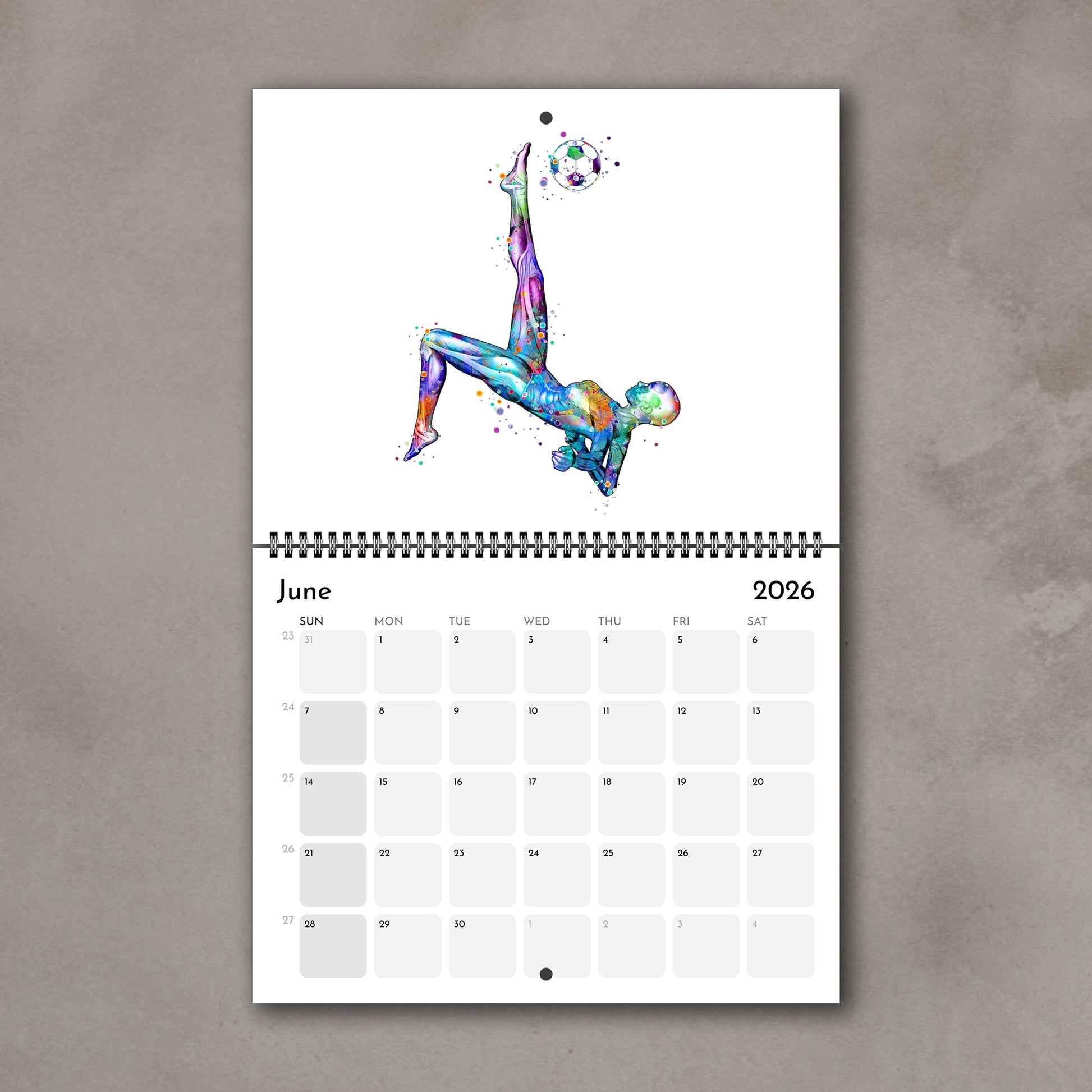 2026 anatomy wall art calendar featuring human body muscles in female soccer, sports medical science art