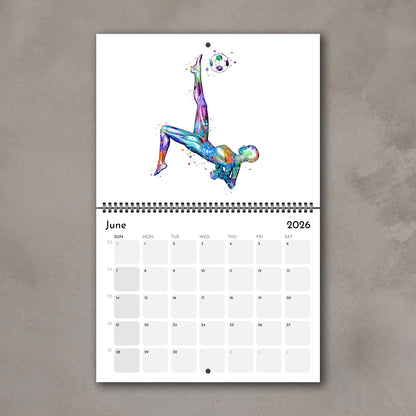 2026 anatomy wall art calendar featuring human body muscles in female soccer, sports medical science art