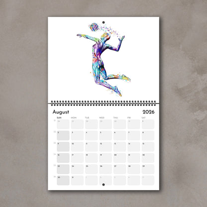 2026 anatomy watercolor wall art calendar display body muscles in volleyball, sports medical clinic decor
