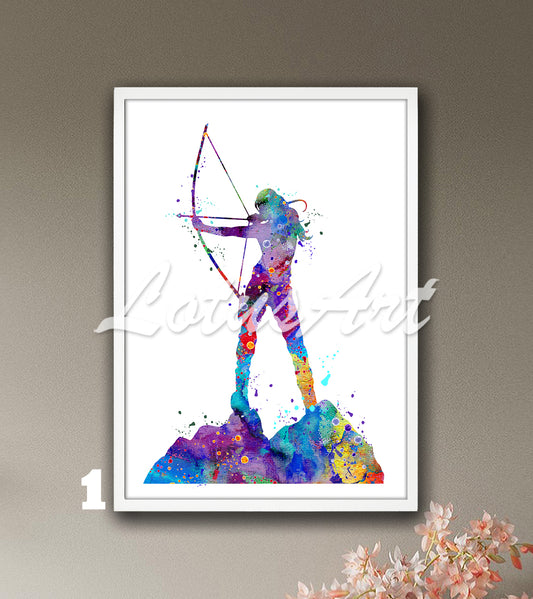 Archery Girl Watercolor Art Print – Sports Poster & Kids Room Wall Decor