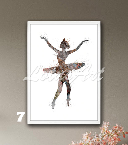 Ballerina Silhouette Watercolor Print | Ballet Dancer Wall Art | Girls Room Decor