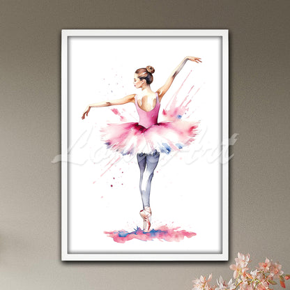 Ballerina in Pink Dress Watercolor Print | Ballet Dancer Wall Art | Girls Room Decor