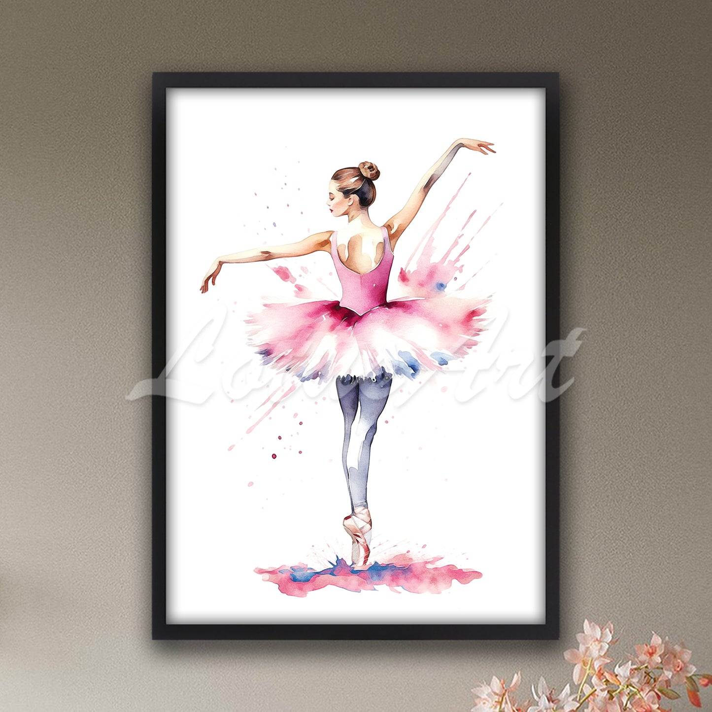 Ballerina in Pink Dress Watercolor Print | Ballet Dancer Wall Art | Girls Room Decor