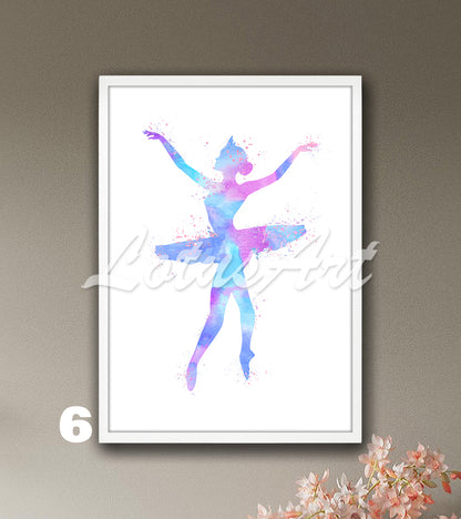 Ballerina Silhouette Watercolor Print | Ballet Dancer Wall Art | Girls Room Decor