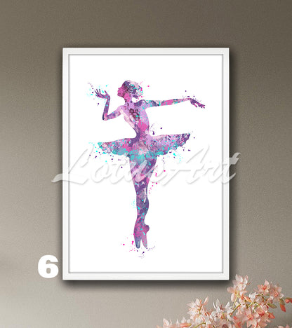 Graceful Ballerina Dance Watercolor Print: Ballet Wall Art for Girls Room
