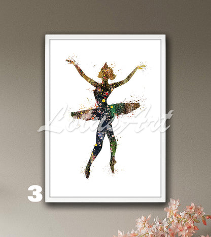 Ballerina Silhouette Watercolor Print | Ballet Dancer Wall Art | Girls Room Decor