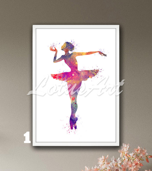 Graceful Ballerina Dance Watercolor Print: Ballet Wall Art for Girls Room