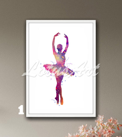 Elegant Ballet Pose Watercolor Print: Ballerina Wall Art for Girls Dancers