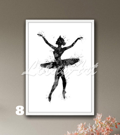 Ballerina Silhouette Watercolor Print | Ballet Dancer Wall Art | Girls Room Decor
