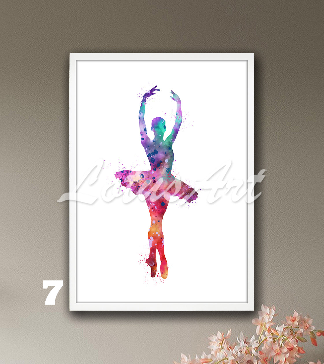 Ballerina watercolor art print for girls room in vivid multicolor tones, ballet dancer painting gift