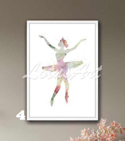 Ballerina Silhouette Watercolor Print | Ballet Dancer Wall Art | Girls Room Decor