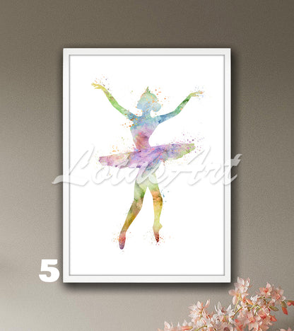 Ballerina Silhouette Watercolor Print | Ballet Dancer Wall Art | Girls Room Decor
