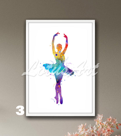 Elegant Ballet Pose Watercolor Print: Ballerina Wall Art for Girls Dancers