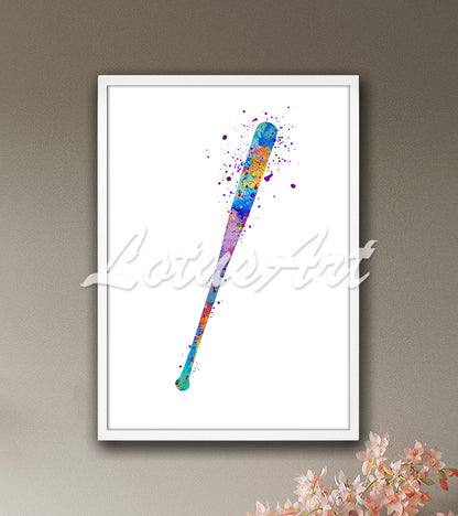Baseball bat multicolor watercolor print - budget-friendly playroom sports decor