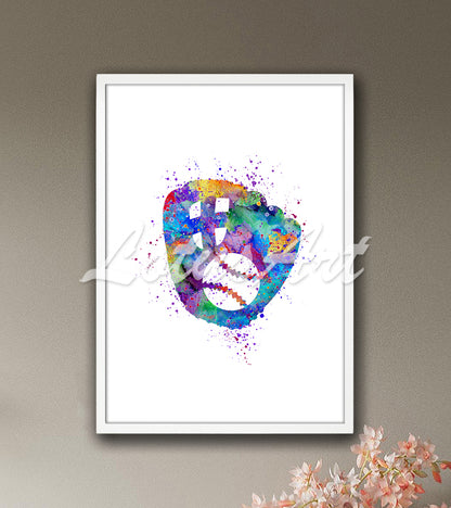 Baseball glove with ball multicolor watercolor print - sports enthusiast artwork