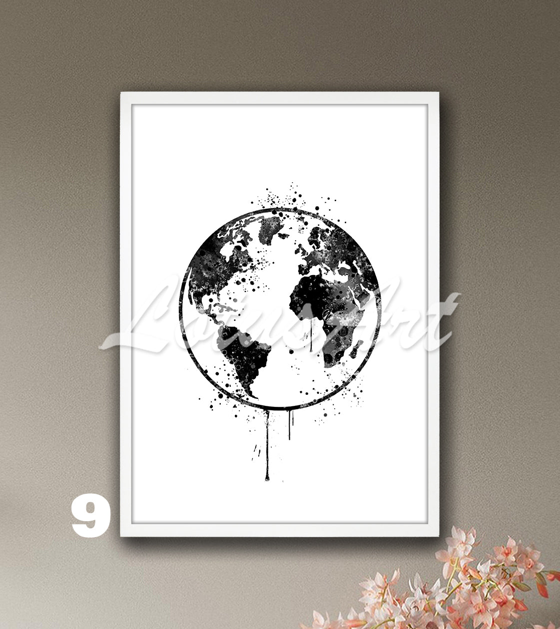 Planet Earth Watercolor Art Print, World Map Decor, Travel Poster, Traveler Gift