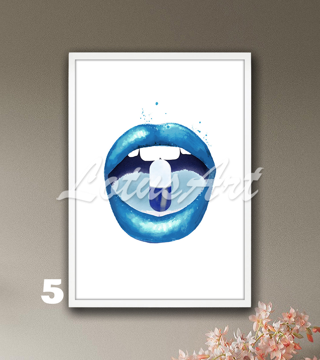 Lips with Pill Watercolor Print – Pop Art Pharmacy Wall Decor