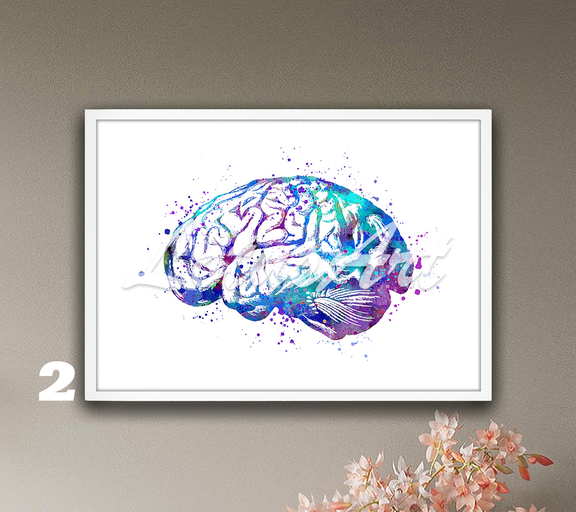 Human brain anatomy decor– blue-purple art print of watercolor painting – neuroscience medical wall decor.
