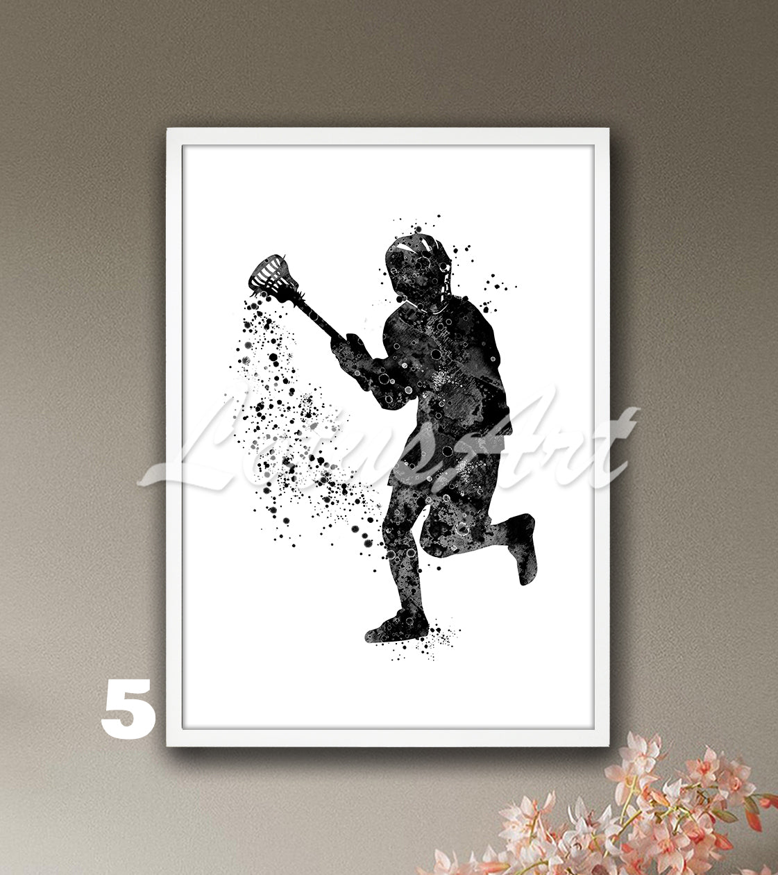 Boy lacrosse sports black and white wall art print - minimalist kids room decor