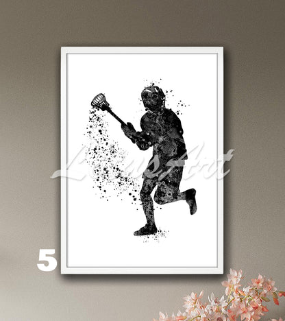 Boy lacrosse sports black and white wall art print - minimalist kids room decor