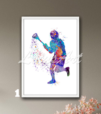Boy Lacrosse Watercolor Wall Art Print – Sports Poster for Boys Room Decor & Gift