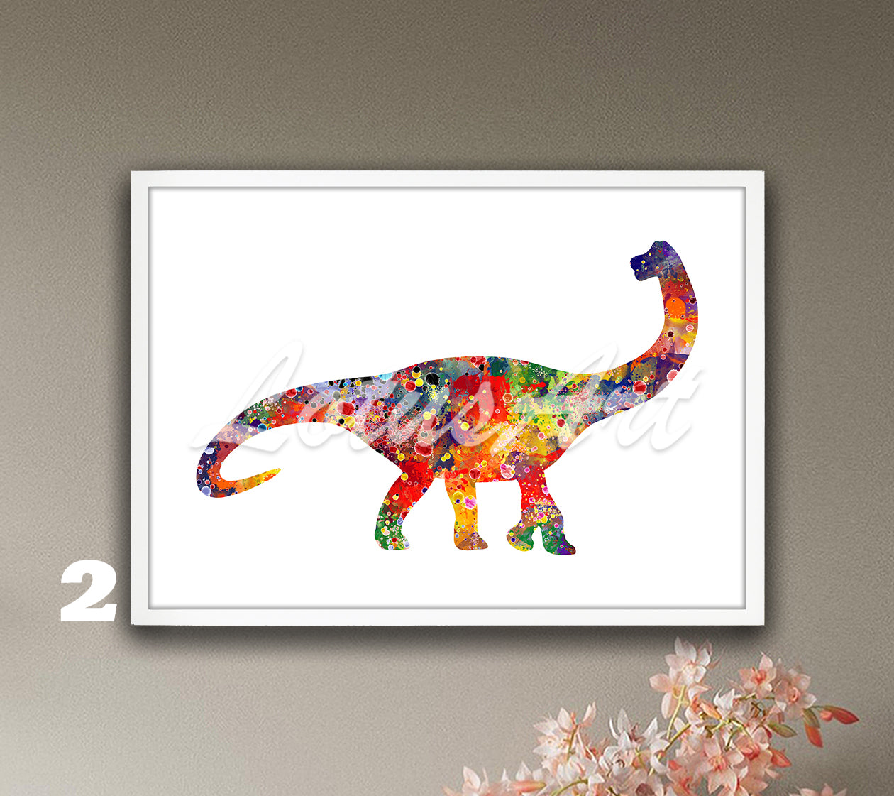 Brachiosaurus Dinosaur Watercolor Art Print, Animals Kids Wall Decor, Nursery Dinosaur