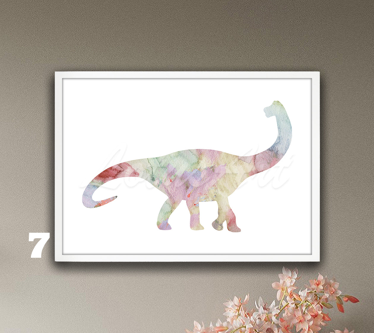 Brachiosaurus Dinosaur Watercolor Art Print, Animals Kids Wall Decor, Nursery Dinosaur