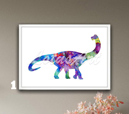 Brachiosaurus Dinosaur Watercolor Art Print, Animals Kids Wall Decor, Nursery Dinosaur