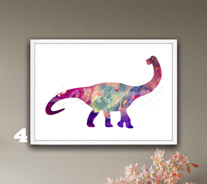 Brachiosaurus Dinosaur Watercolor Art Print, Animals Kids Wall Decor, Nursery Dinosaur