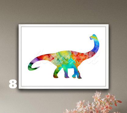 Brachiosaurus Dinosaur Watercolor Art Print, Animals Kids Wall Decor, Nursery Dinosaur