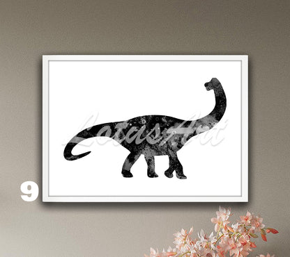 Brachiosaurus Dinosaur Watercolor Art Print, Animals Kids Wall Decor, Nursery Dinosaur