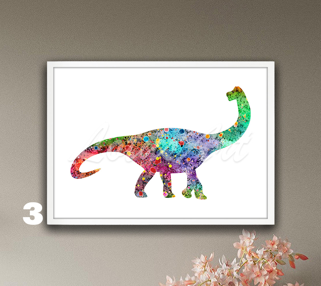 Brachiosaurus Dinosaur Watercolor Art Print, Animals Kids Wall Decor, Nursery Dinosaur