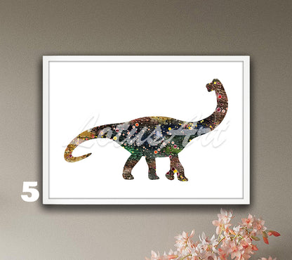 Brachiosaurus Dinosaur Watercolor Art Print, Animals Kids Wall Decor, Nursery Dinosaur