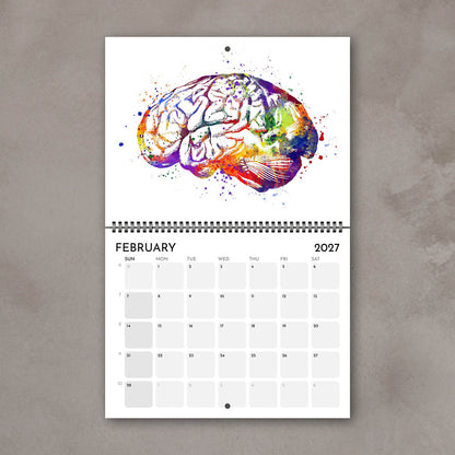 2027 anatomy wall calendar monthly spreads featuring human brain anatomy artwork