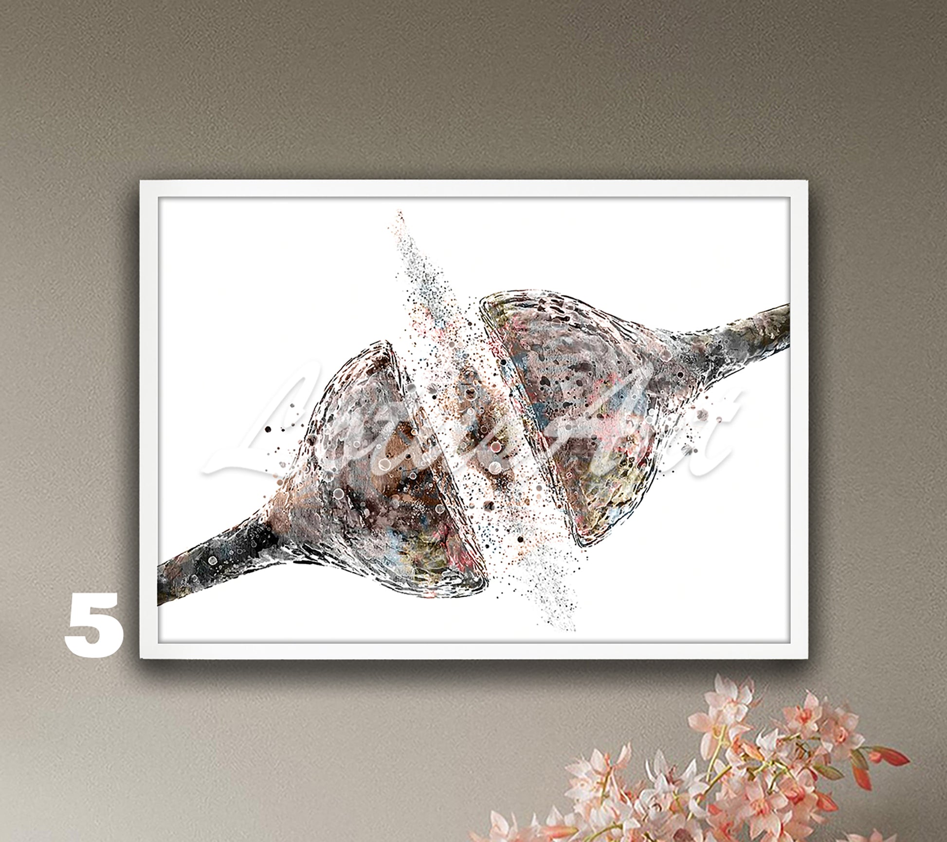 Art print of watercolor painting of synapse brain nerve cells receptor – science wall decor in pastel colors.