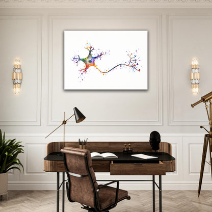 Multicolor canvas art print of a watercolor painting of a brain neuron – medical science decor.
