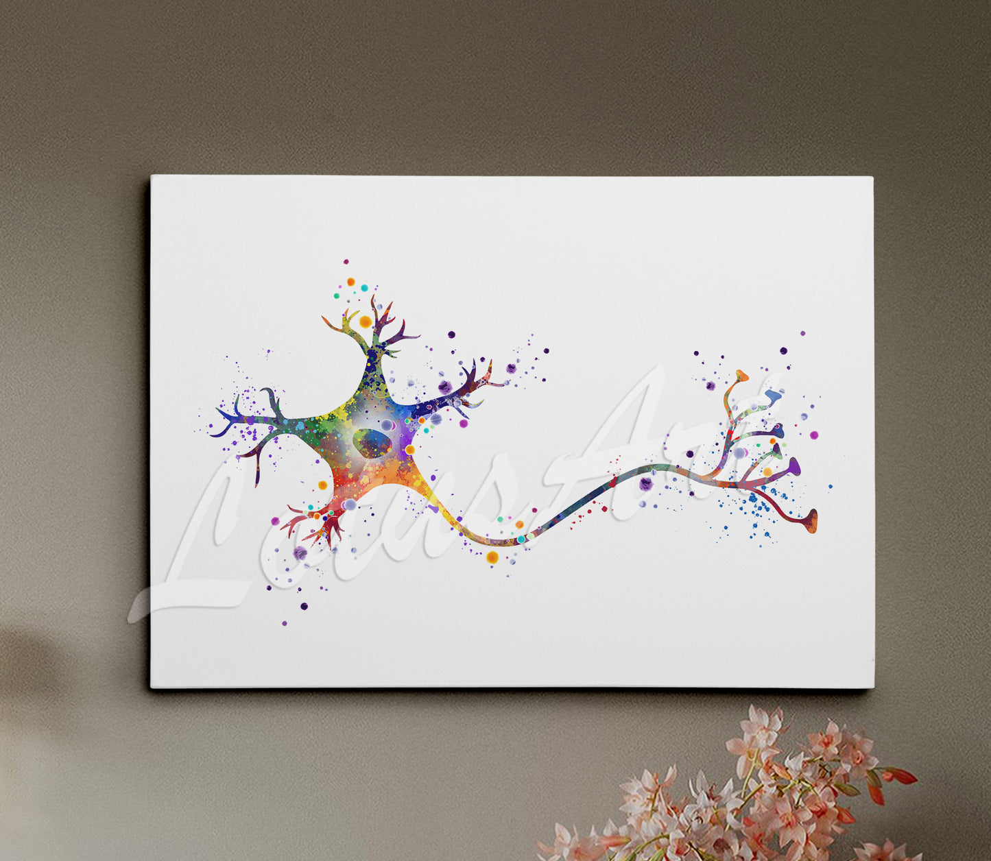 Canvas art print of a multicolor watercolor artwork of a brain neuron –  a medical science decor.