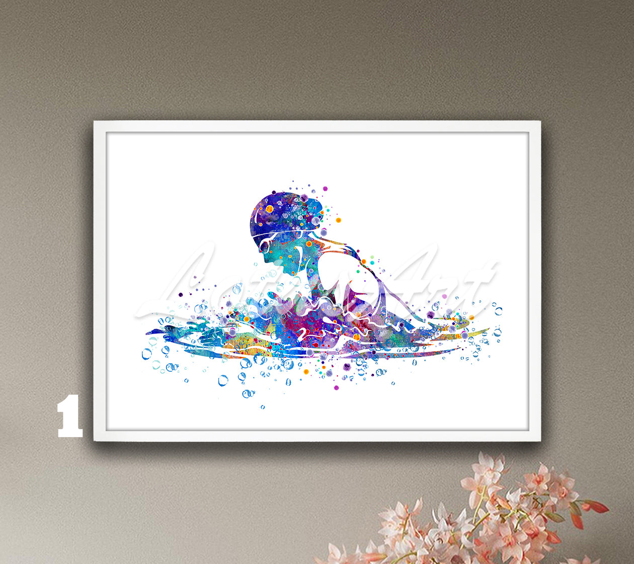 Breaststroke swimming girl watercolor art print in colorful tones - water sports wall decor for kids room