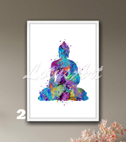 Buddha Watercolor Print – Zen Yoga Meditation Spiritual Wall Art, Buddhism Home Decor