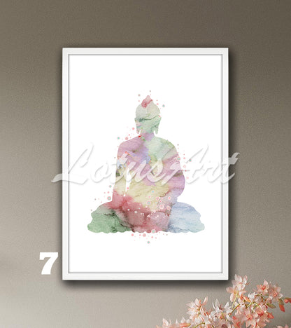 Buddha Watercolor Print – Zen Yoga Meditation Spiritual Wall Art, Buddhism Home Decor