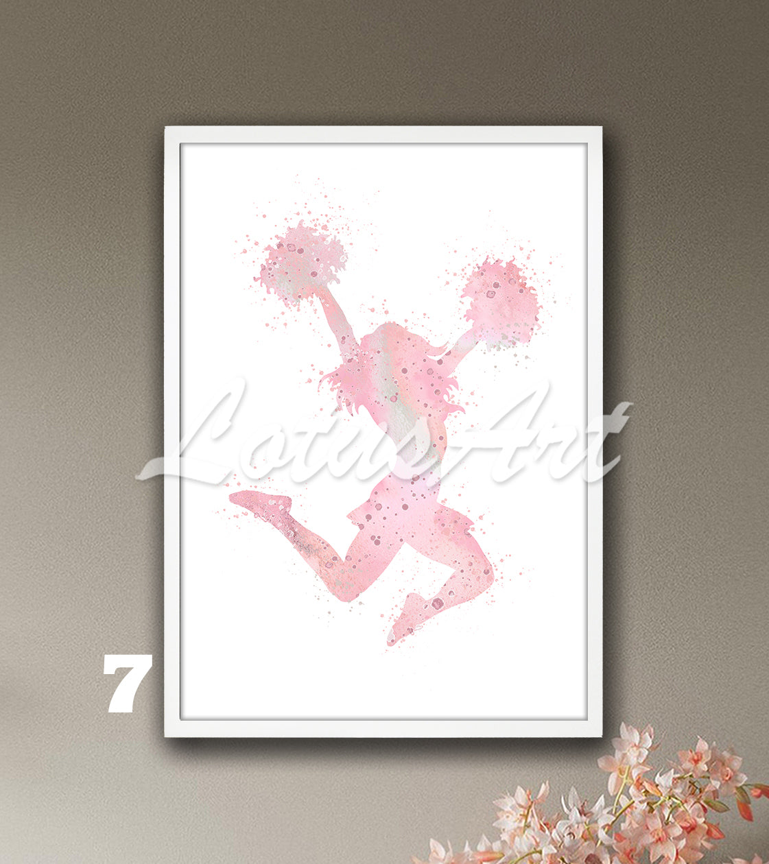 Cheerleader watercolor sports art decor in pink tones - cheerleading wall art