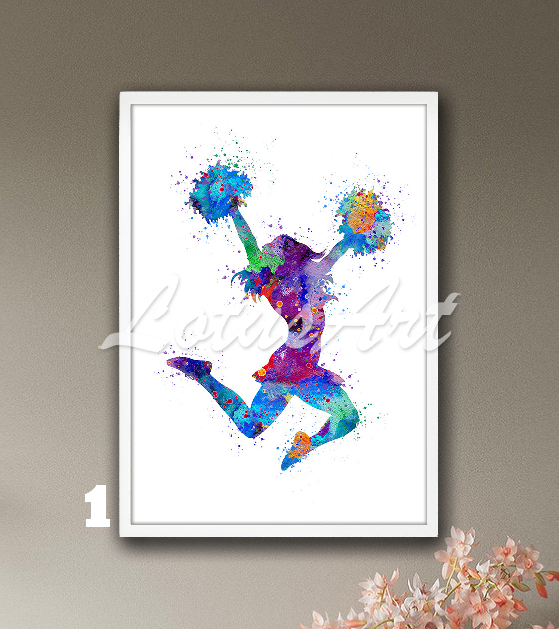Cheerleader watercolor art print in colorful tones - cheerleading sports wall decor