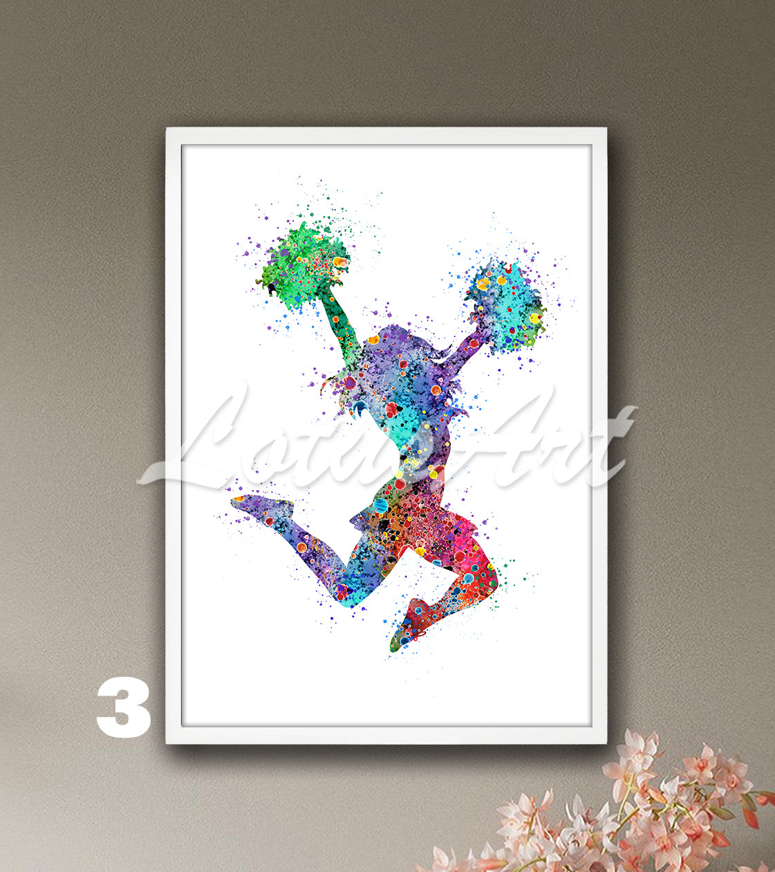 Cheerleader watercolor sports wall art in multicolor - cheerleading room decor