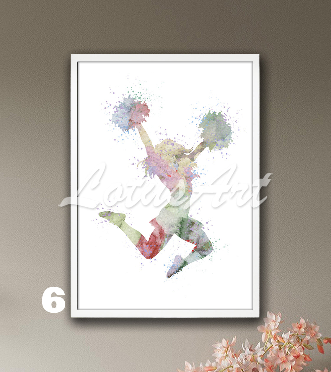 Cheerleading watercolor sports art print in pastel tones - girls room decor